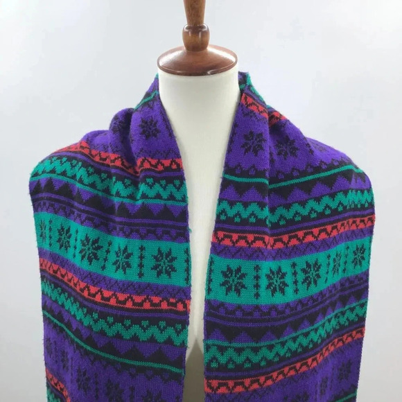 Reversible Christmas Scarf Scandinavian Nordic Vibes Snowflake Winter Fair Isles - Picture 10 of 12